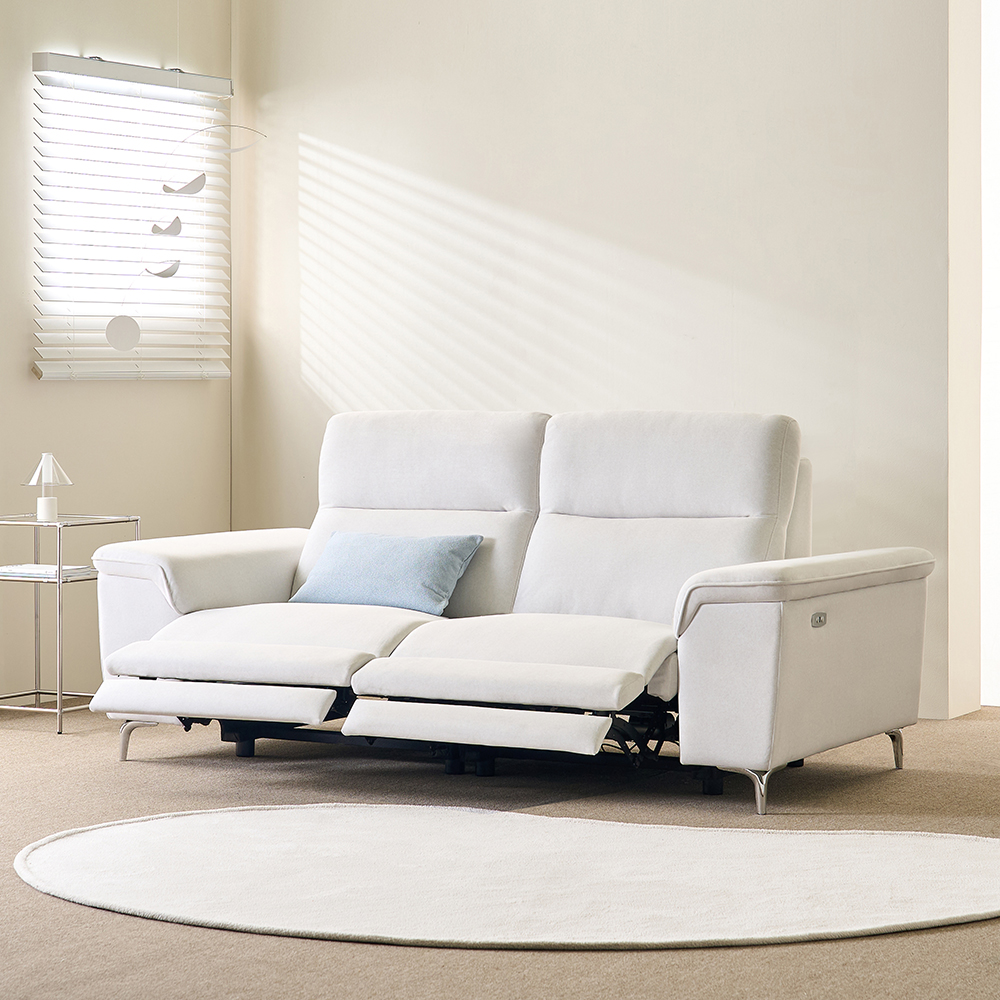 토스카 전동 무빙 리클라이너 아쿠아텍스 패브릭 소파 스툴미포함, 아이보리, 3인용