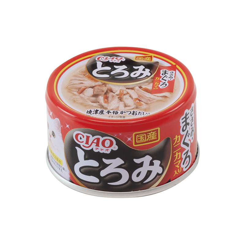 일본 닭가슴살 참치 게맛살 첨가 이나바 펫푸드 CIAO 챠오 토로미 캔 80g A-43 고양이사료 - 상품 이미지