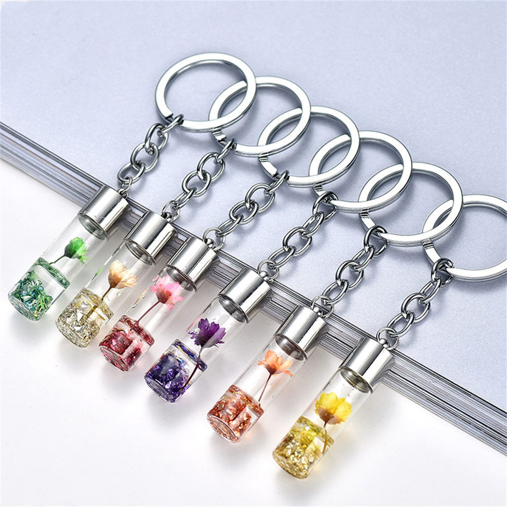 드라이플라워 유리병 팬던트 꽃 키링 다양한 색상 키홀더 가방꾸미기 원예관리사 선물 화훼 - 상품 이미지