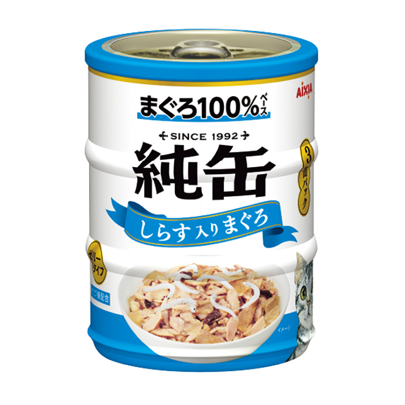 일본 참치 멸치 포함 아이시아 순관 캔 미니 3P 195g (65g x 3캔) 고양이사료 - 메인 이미지