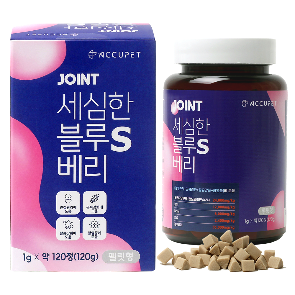 아큐펫 강아지 관절 영양제 노견 슬개골 연골 블루베리 S 120g, 1개