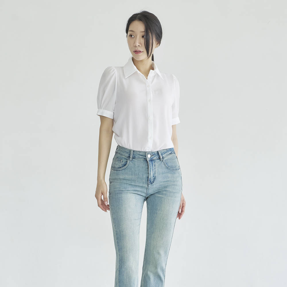 여자셔츠 카라셔츠 기본블라우스 퍼프반팔 셔츠추천