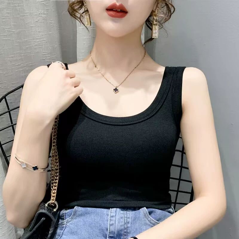 나시 여성 민소매 유넥 상의 티츠 민소매 연두 - 상세 이미지 5