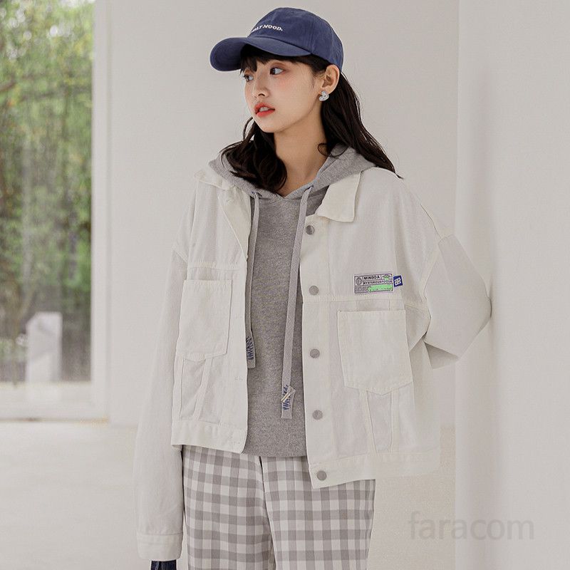 여성 루즈핏 화이트 데님 자켓 오버핏 캐주얼 트렌디한 스타일 가을용 데일리 재킷 청자켓 코디 추천 - 상세 이미지 2