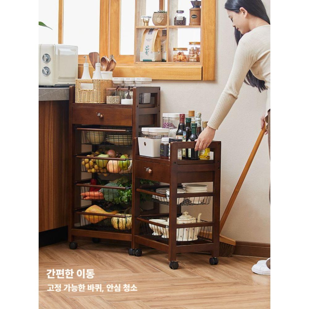 원목 수납선반 이동식 수납장 거실 주방 바퀴달린 진열장 - 상세 이미지 5