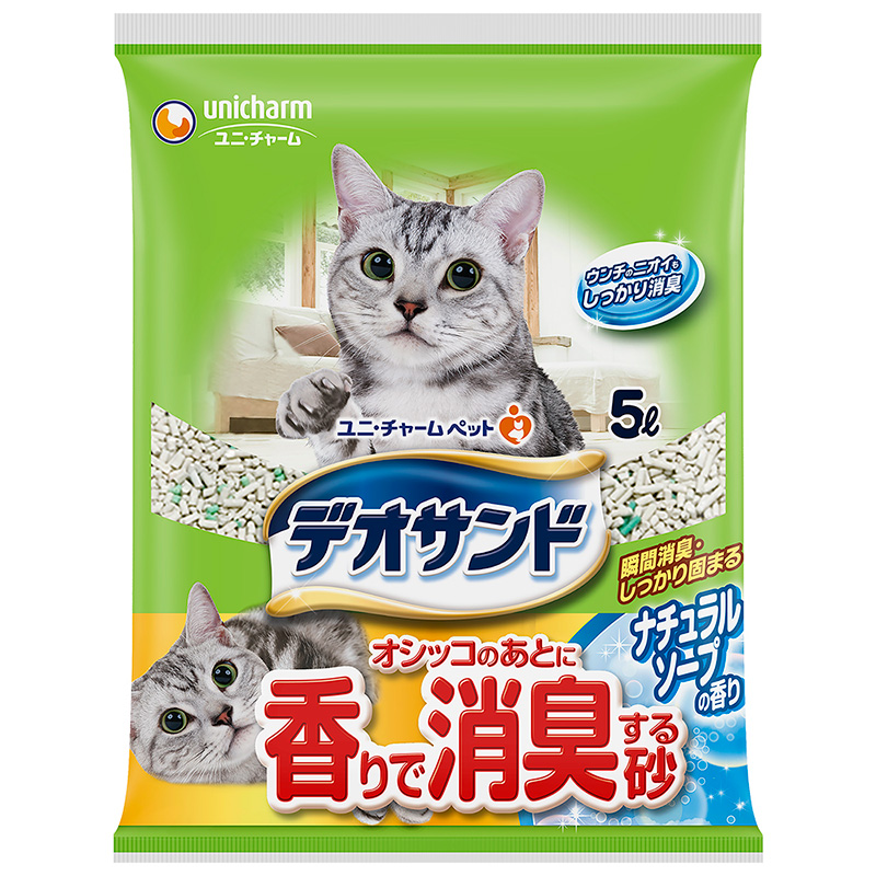 일본 고양이 유니참 데오샌드 향기로 탈취하는 모래 내츄럴 소프향 5L - 상품 이미지