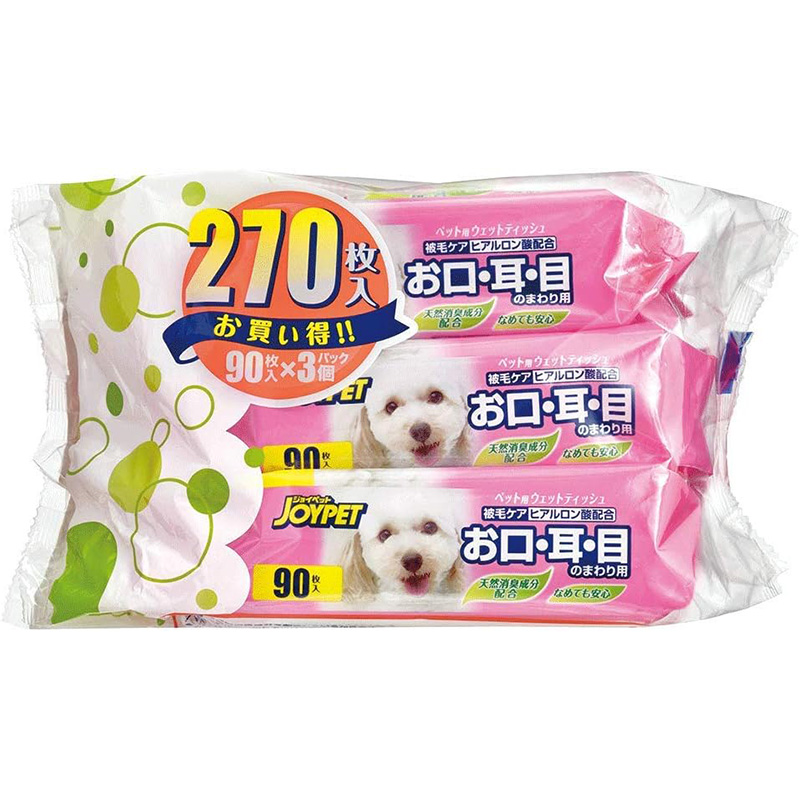 일본 고양이 어스 펫 JOYPET 물티슈 입 귀 눈 주위용 90매 x 3개 팩 - 상품 이미지