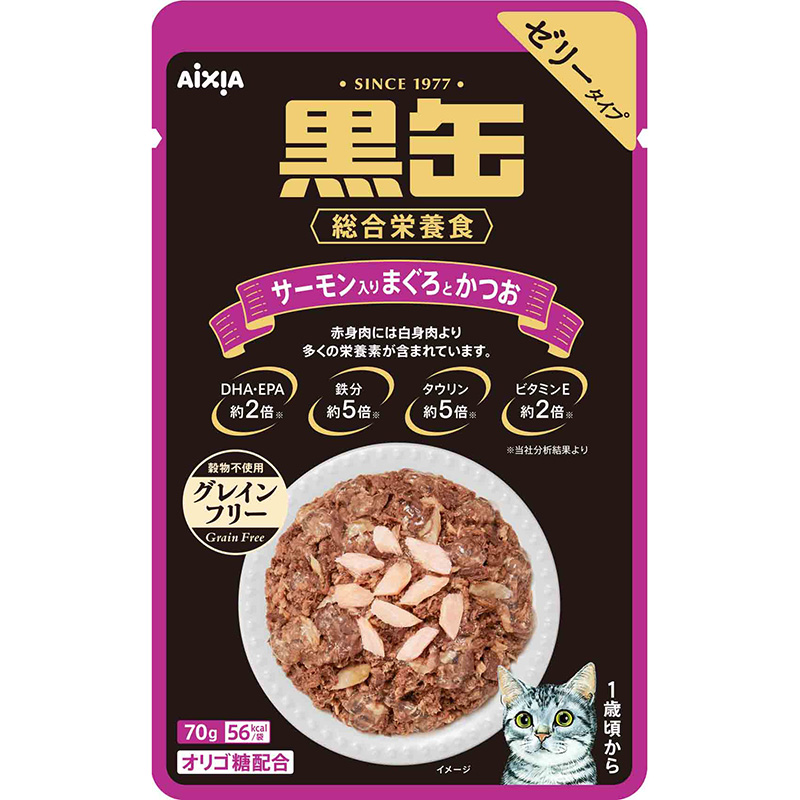 일본 참치와 가다랑어 연어 첨가 아이시아 흑관 파우치 70g 고양이사료 - 메인 이미지