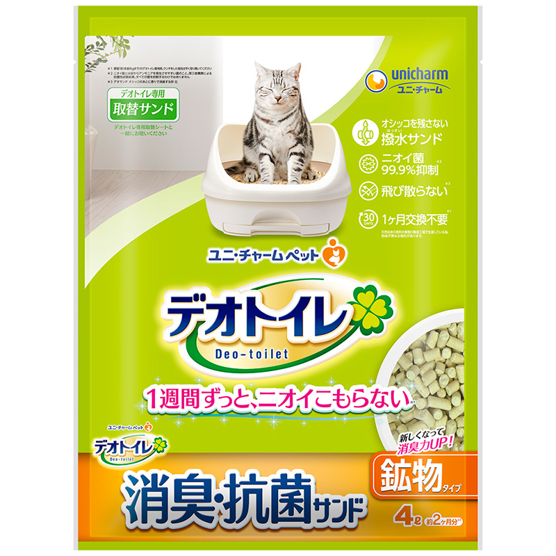 일본 고양이 유니참 데오토일렛 튀지 않는 탈취 항균 샌드 4L - 상품 이미지