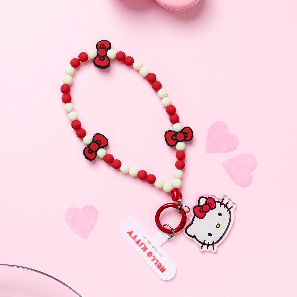 산리오 헬로 키티 비즈 핸드폰 스트랩 줄 손목 고리 뽀뽀캔디