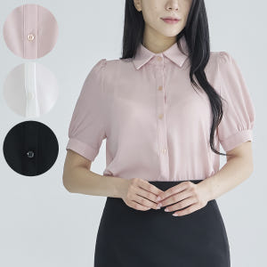 여자셔츠 카라셔츠 기본블라우스 반팔 [퍼프] 착용 후기 | 사이즈/핏 총정리 - 상품 이미지 1