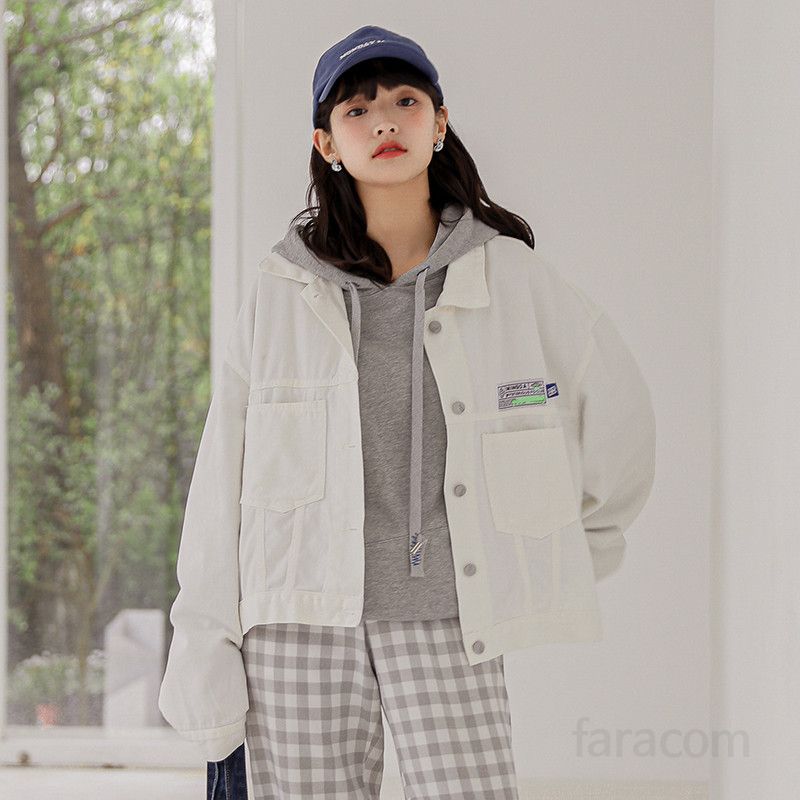 여성 루즈핏 화이트 데님 자켓 오버핏 캐주얼 트렌디한 스타일 가을용 데일리 재킷 청자켓 코디 추천 - 상품 이미지