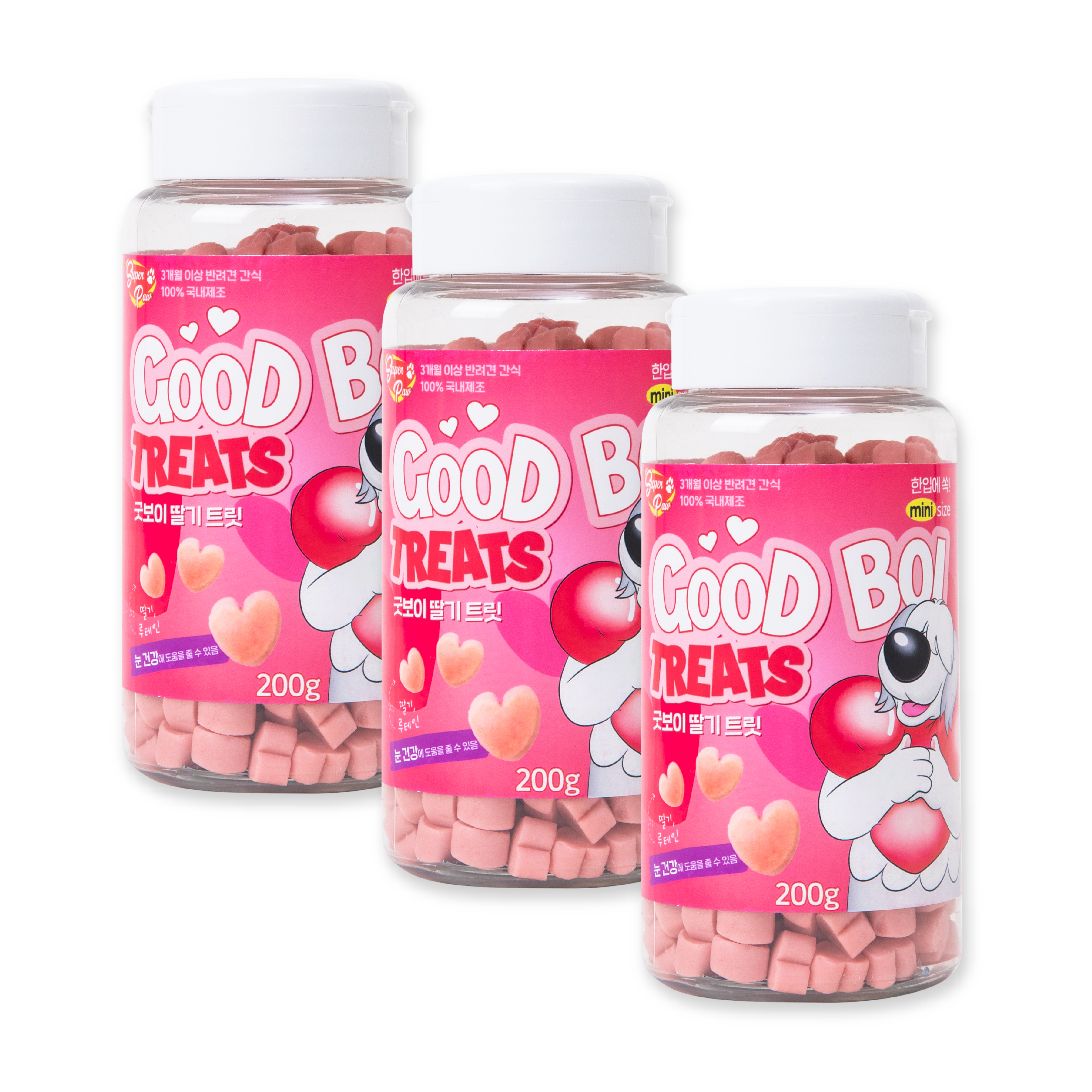슈퍼포우 강아지 다이어트 간식 저칼로리 저알러지 노즈워크 굿보이 트릿 딸기, 200g, 3개 - 상품 이미지