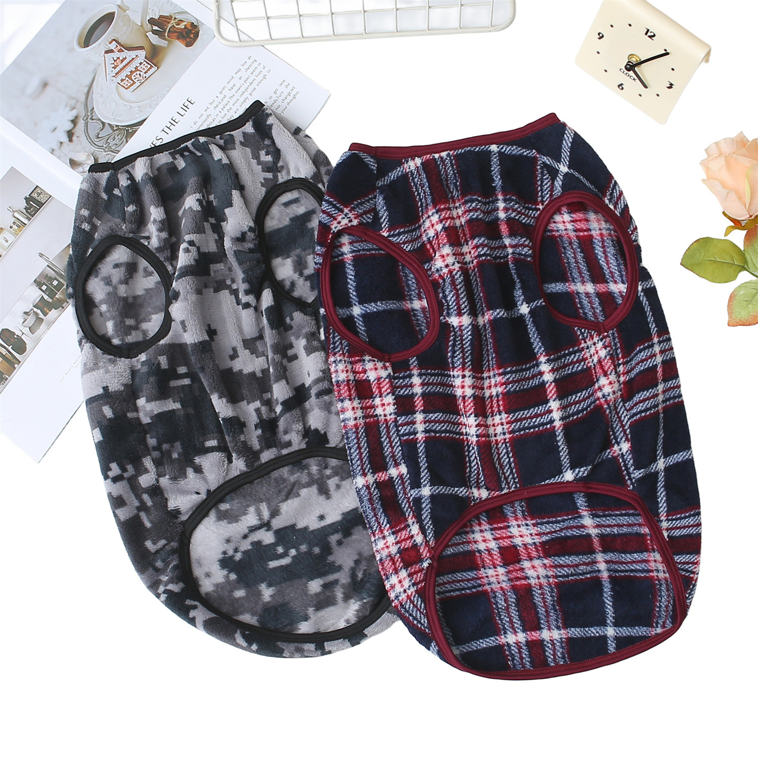 위드레오 강아지 겨울 조끼 대형견 옷 후리스 중형견옷 체크, 블루레드, S