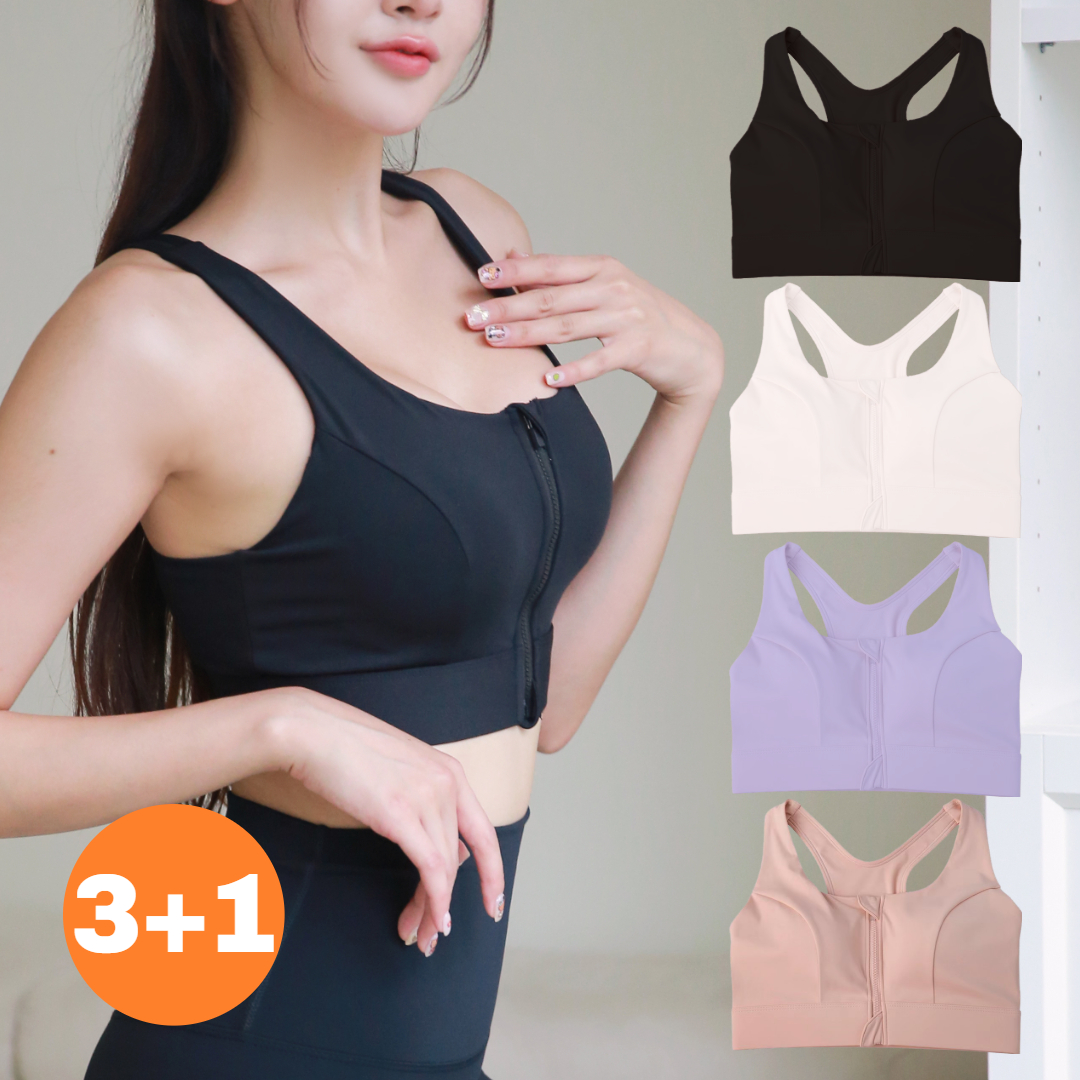 [3+1] 언더액티브 앞지퍼 하이서포트 스포츠브라 패드일체형 집업 런닝 브라탑 러닝