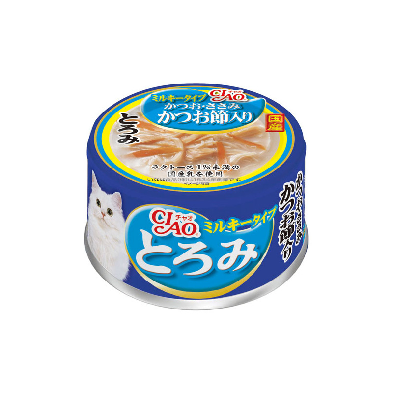 일본 가다랑어 & 닭가슴살 가쓰오부시 첨가 이나바 펫푸드 CIAO 챠오 토로미 밀키타입 80g A-113 고양이사료 - 상품 이미지