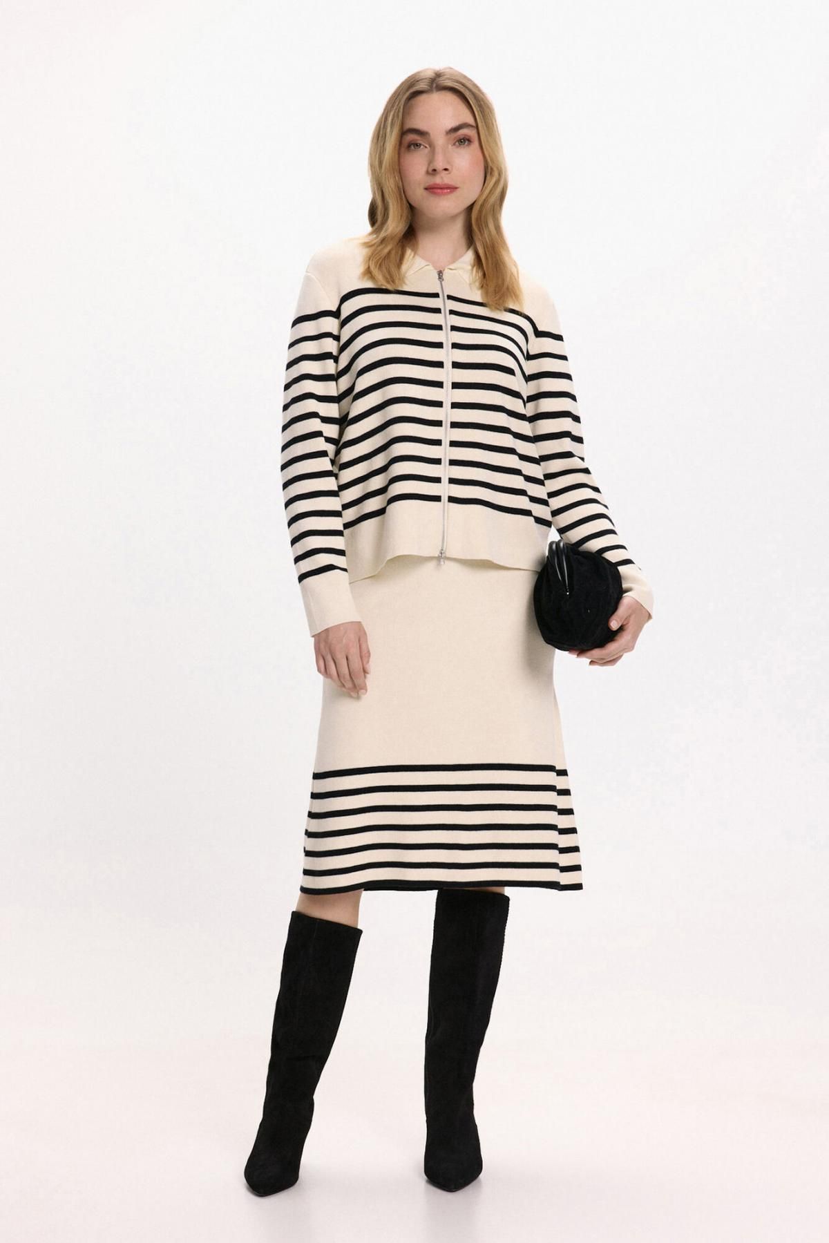 빌라 스트라이프 니트 카디건 라운드넥 집업 3762275 BEIGE - 상세 이미지 2