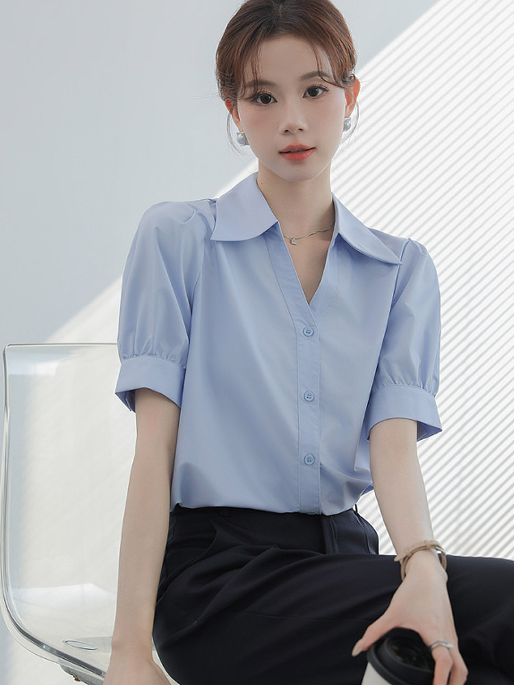 반팔 셔츠 블라우스 하늘색 빅사이즈 여름남방 블루 - 상세 이미지 2