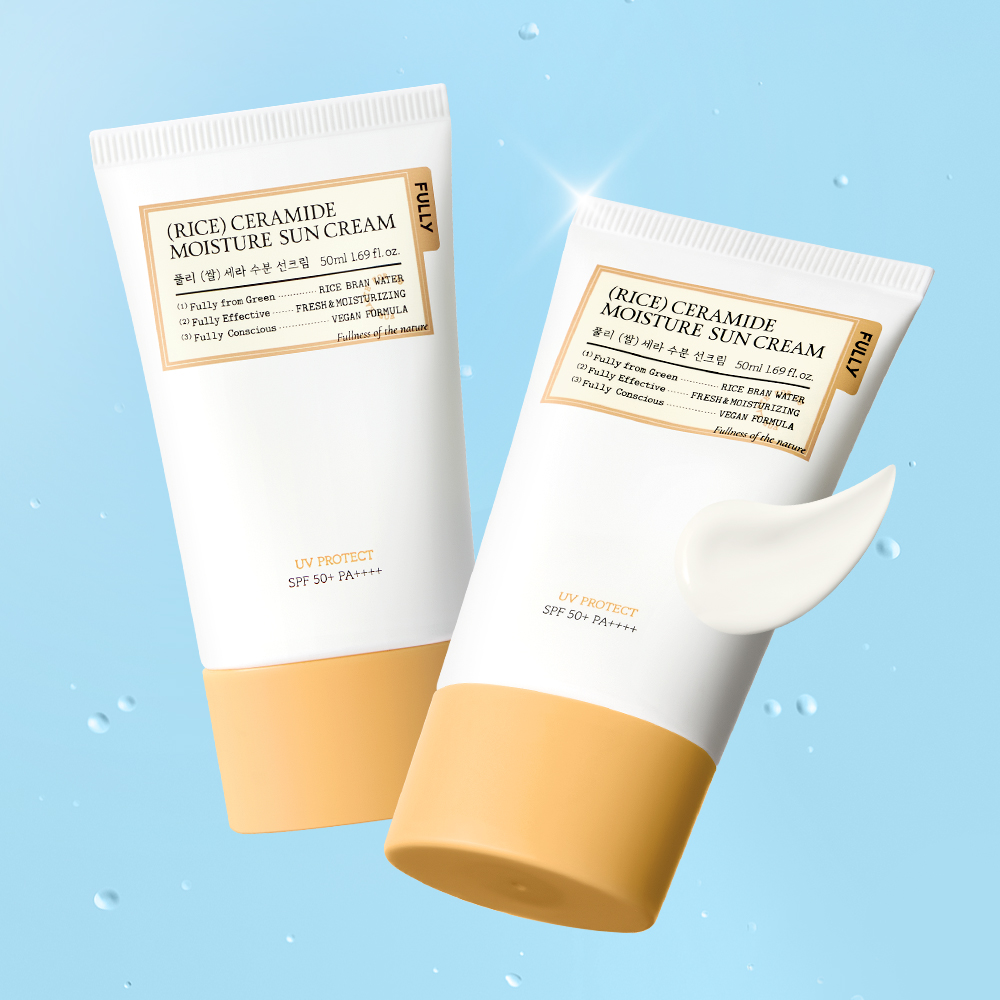 [2개세트] 풀리 쌀 세라 수분 선크림 50ml + 50ml SPF50+ PA++++ 화잘먹 메이크업 지속력 24시간