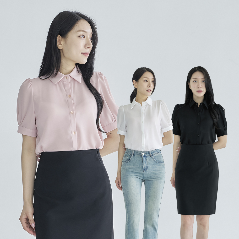 여자셔츠 카라셔츠 기본블라우스 반팔 [퍼프] 이미지 3