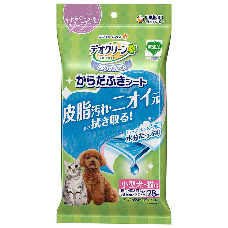 일본 유니참 데오클린 몸 닦기 시트 소형 애견용 향기 포함 28장 - 메인 이미지