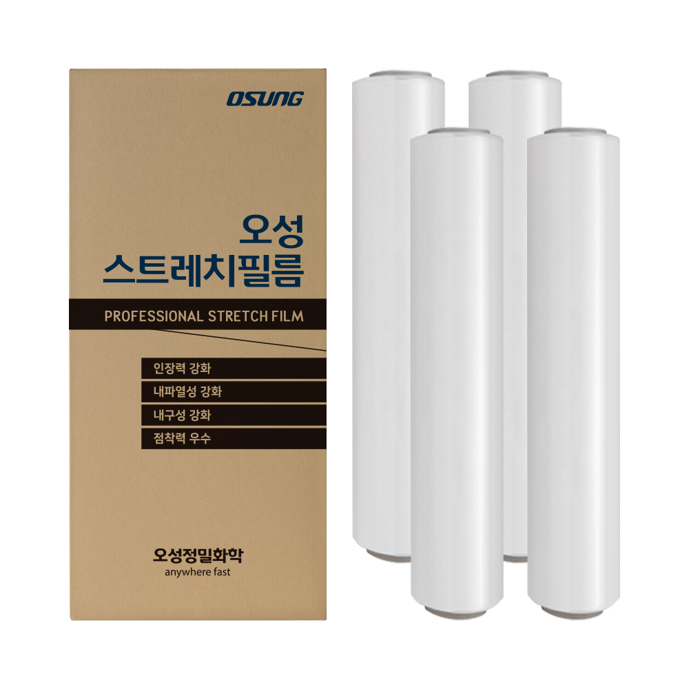 오성 OS 스트레치 필름 4롤 20mic 350M 공업용랩 포장랩 산업용 파렛트랩 수동 투명 - 메인 이미지