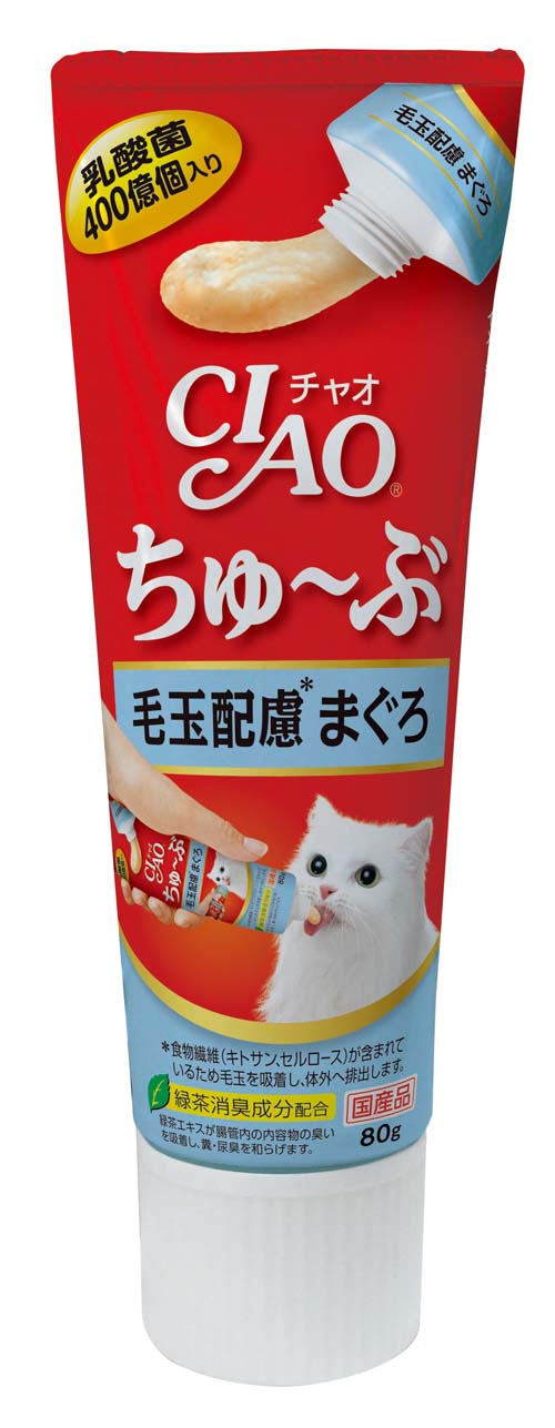일본 고양이 참치 헤어봐 케어 이나바 펫푸드 CIAO 챠오 츄브 튜브 80g CS-154 - 상품 이미지