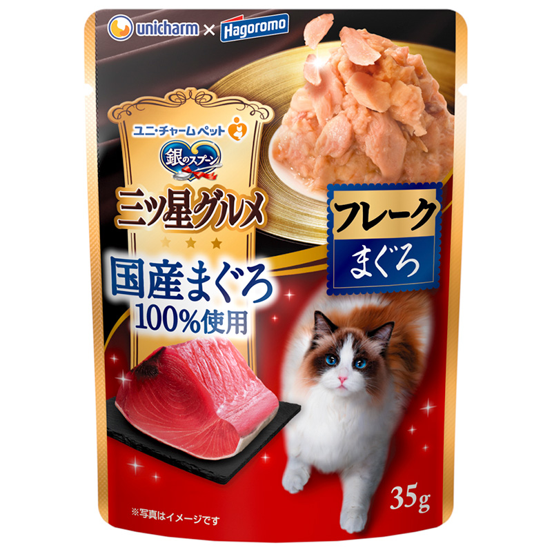 일본 참치 100% 사용 후레이크 참치 유니참 은의스푼 긴노스푼 미츠보시 구루메 파우치 35g 고양이사료 - 메인 이미지