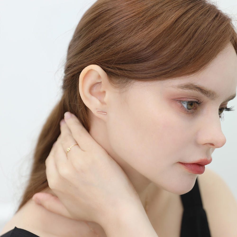 14케이 귀걸이 언발 일자 귀걸이 뒷침 스틱 골드바 귀걸이 옐로우 이미지 6