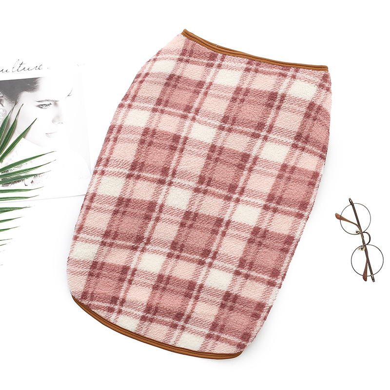 위드레오 강아지 겨울 조끼 대형견 옷 후리스 중형견옷 체크, 핑크, S