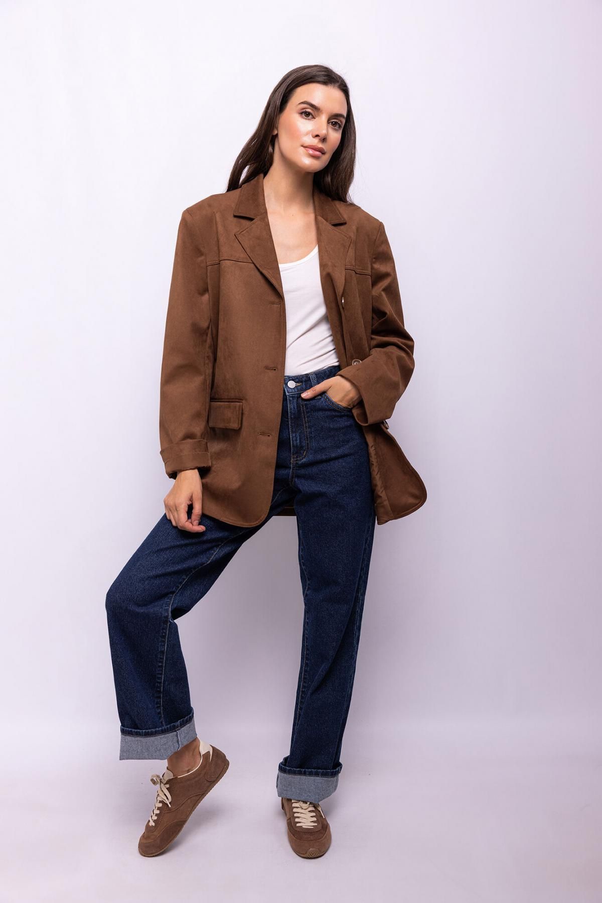 오브젝트 오버사이즈 스웨이드 테일러드 블레이저 7930224 MARRON OSCURO - 상세 이미지 2
