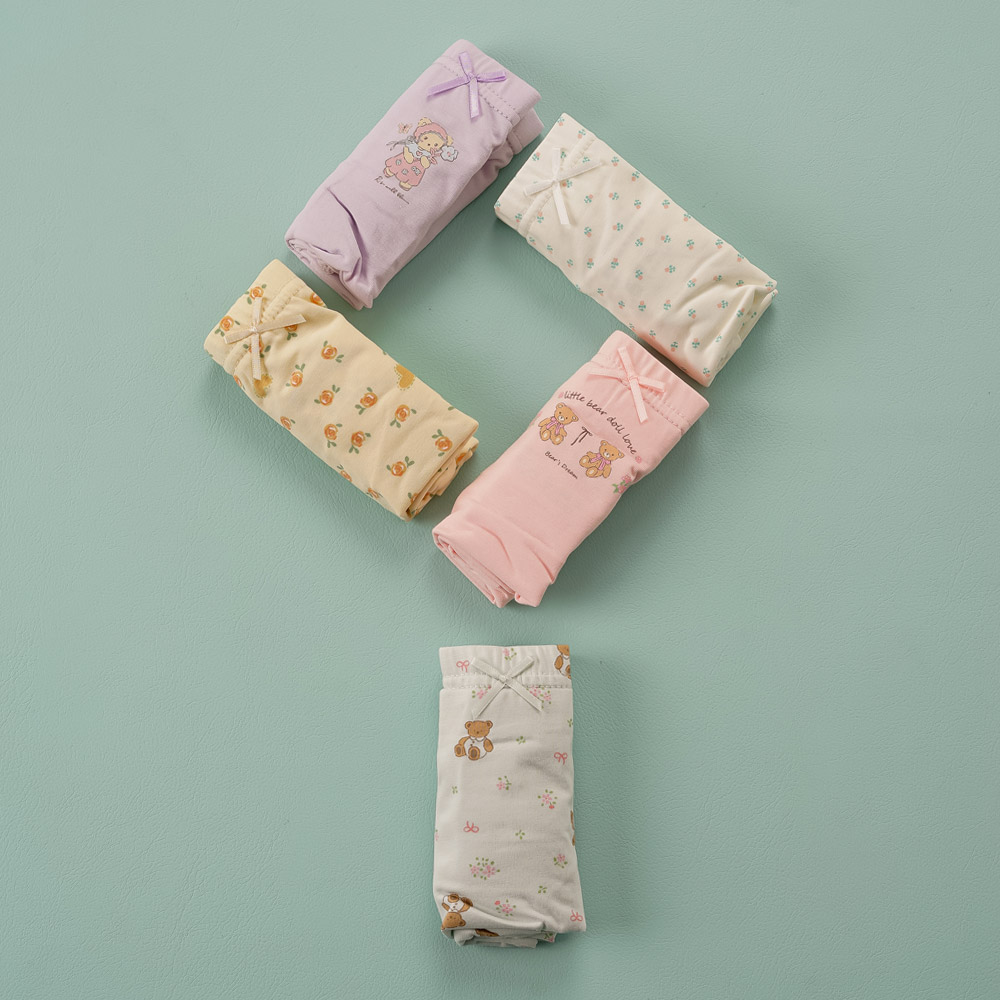 [빌도르] 곰인형 5매 여아 드로즈 사각 아동 키즈 어린이 팬티 세트