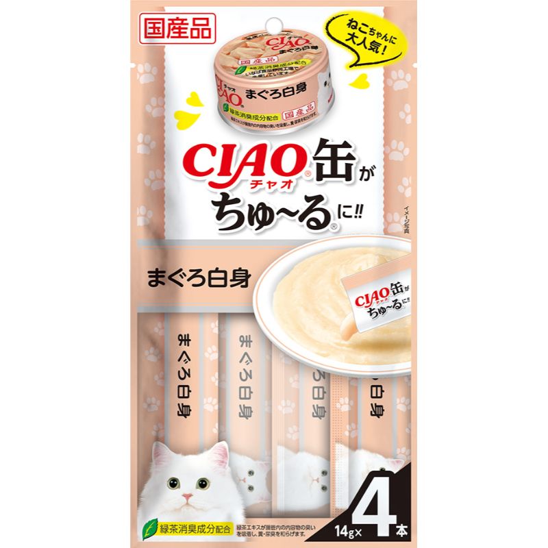 일본 참치 흰살 이나바 펫푸드 CIAO 챠오 캔 츄르 14g x 4개 고양이사료 - 상품 이미지