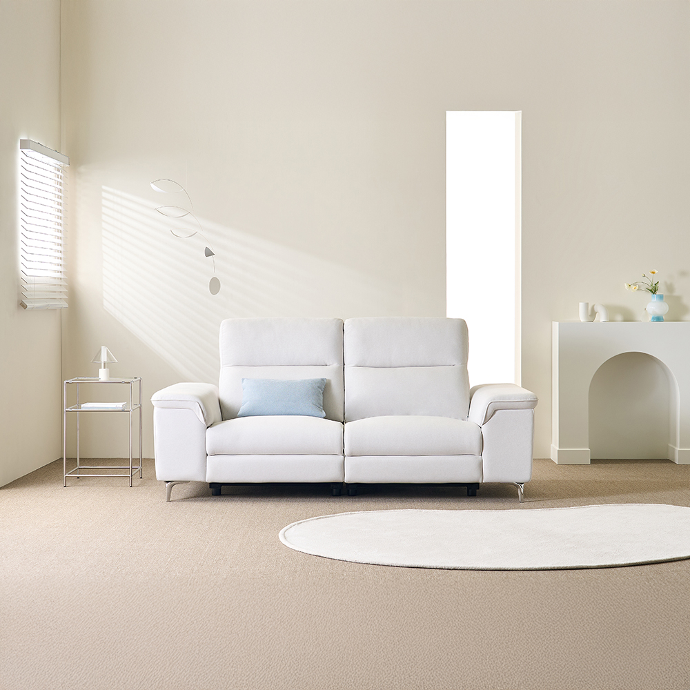 토스카 전동 무빙 리클라이너 아쿠아텍스 패브릭 소파 스툴미포함, 아이보리, 3인용