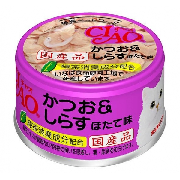 일본 가다랑어 & 멸치 가리비맛 이나바 펫푸드 CIAO 챠오 캔 85g A-12 고양이사료 - 상품 이미지