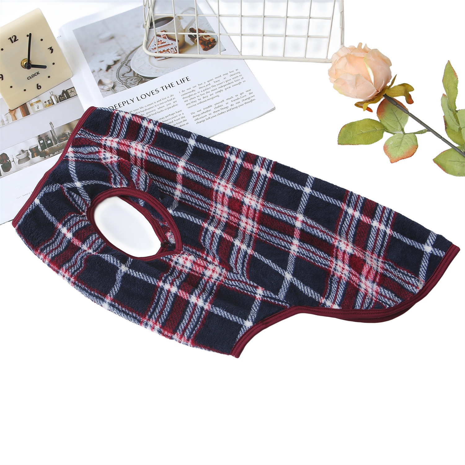 위드레오 강아지 겨울 조끼 대형견 옷 후리스 중형견옷 체크, 블루레드, S