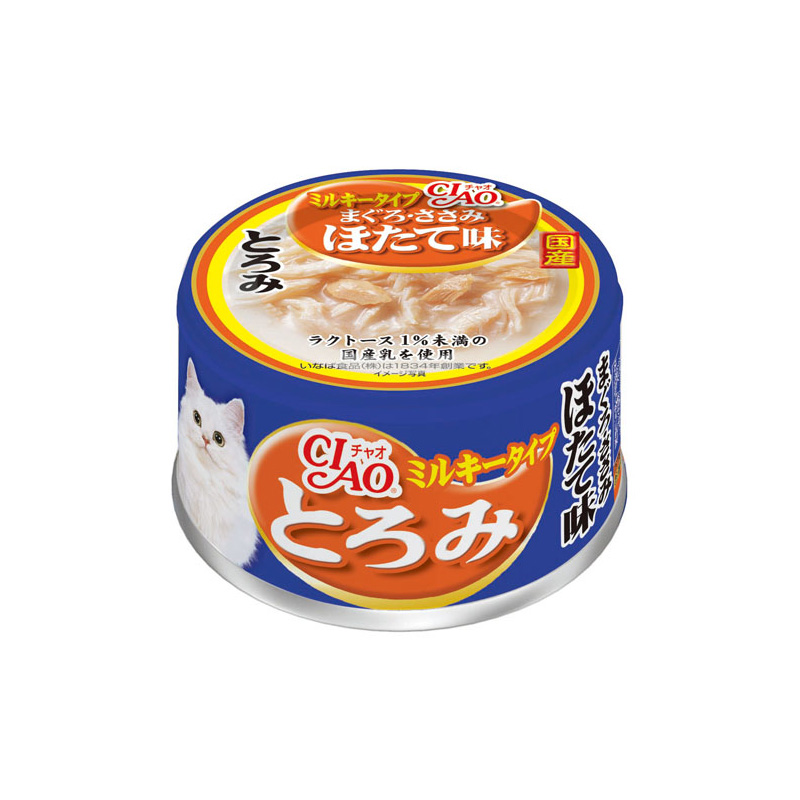 일본 참치 & 닭가슴살 가리비 맛 이나바 펫푸드 CIAO 챠오 토로미 밀키타입 80g A-111 고양이사료 - 상품 이미지