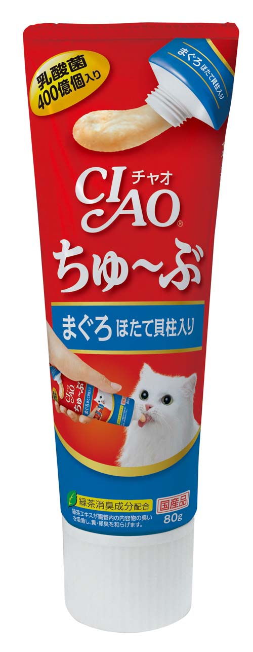 일본 참치 가리비 조개관자 첨가 이나바 펫푸드 CIAO 챠오 츄브 튜브 80g CS-152 고양이사료 - 상품 이미지