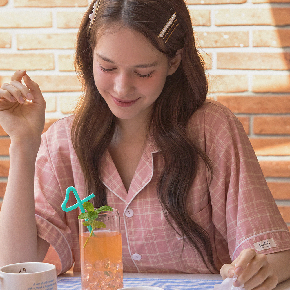 도씨 실크핏 로지 반팔 파자마 세트 커플잠옷 여름 홈웨어