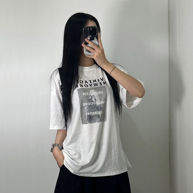 오버사이즈 빈티지 프린팅 티 반팔 티셔츠 3color 데일리 오버핏 레터링 여름 박스티 - 상세 이미지 3