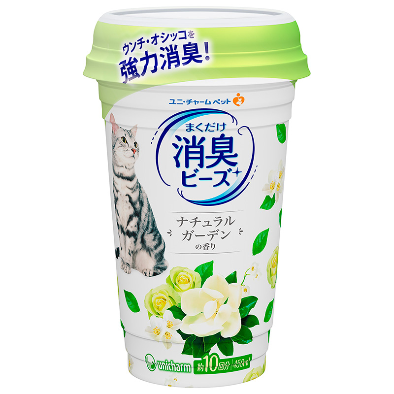 일본 유니참 고양이 화장실 탈취 비즈 산뜻한 내츄럴 가든 향 450ml - 메인 이미지