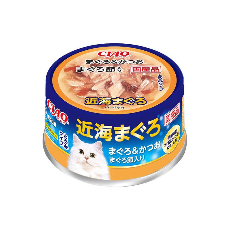 일본 근해 참치 가다랑어 마구로부시 첨가 이나바 펫푸드 CIAO 챠오 캔 80g A-91 고양이사료 - 상품 이미지
