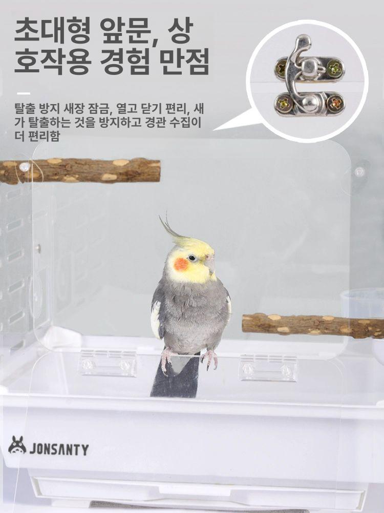 투명 새 케이지 앵무장 둥지 조류 키우기 앵무 아크릴 쟁반 새장 소형 화이트 포함 - 상세 이미지 4
