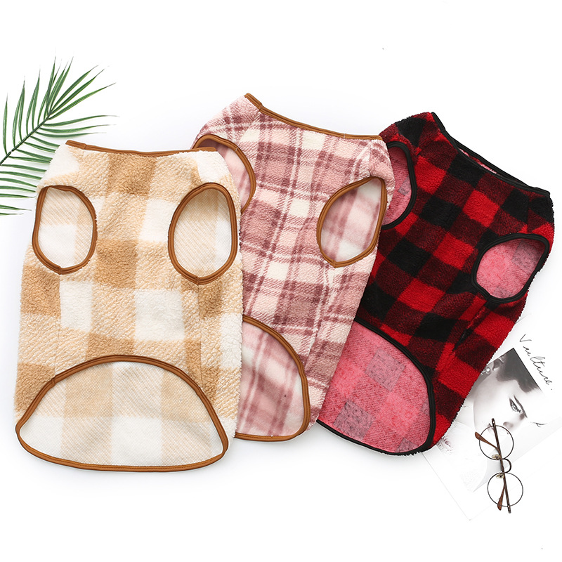 위드레오 강아지 겨울 조끼 대형견 옷 후리스 중형견옷 체크, 핑크, S