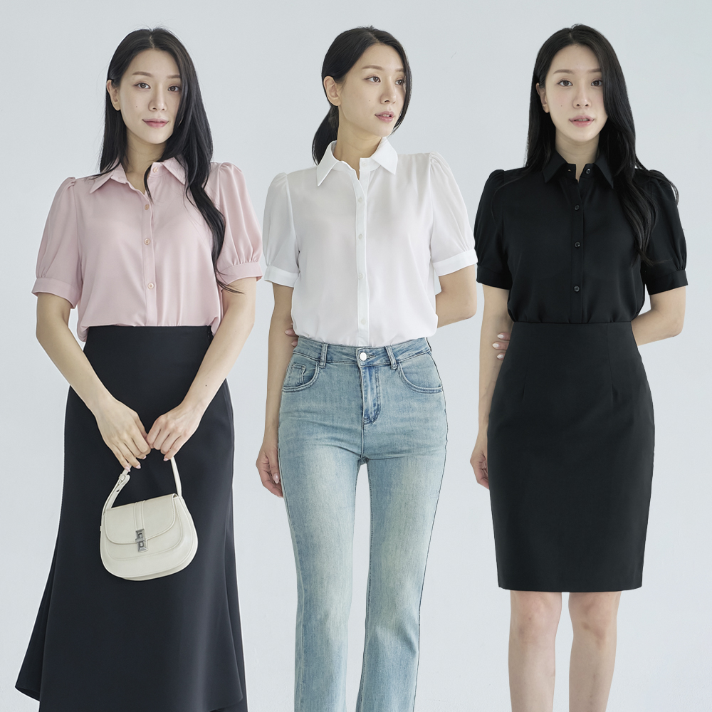 여자셔츠 카라셔츠 기본블라우스 반팔 [퍼프] 이미지 2