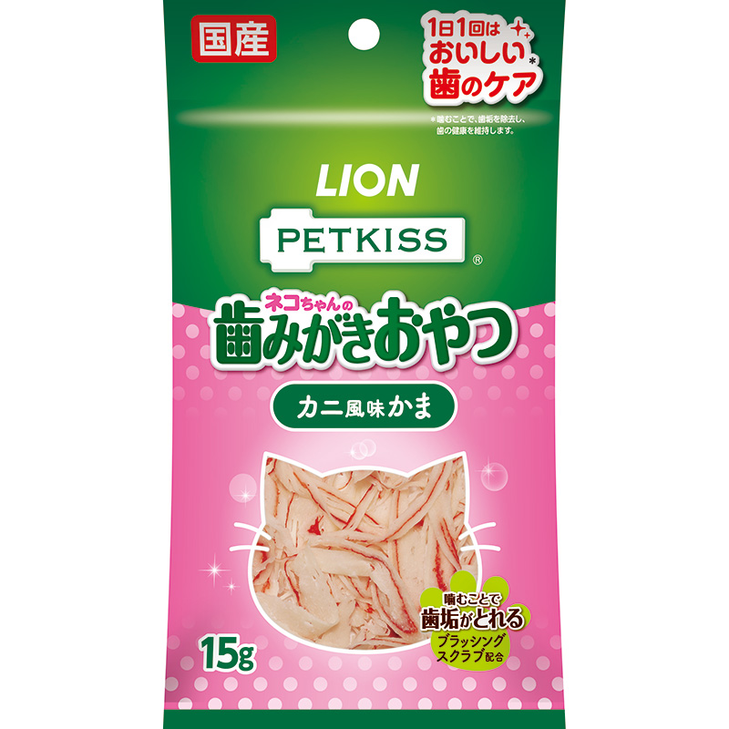 일본 라이온 PETKISS 펫키스 고양이 양치 간식 게 맛 어묵 15g 고양이사료 - 상품 이미지