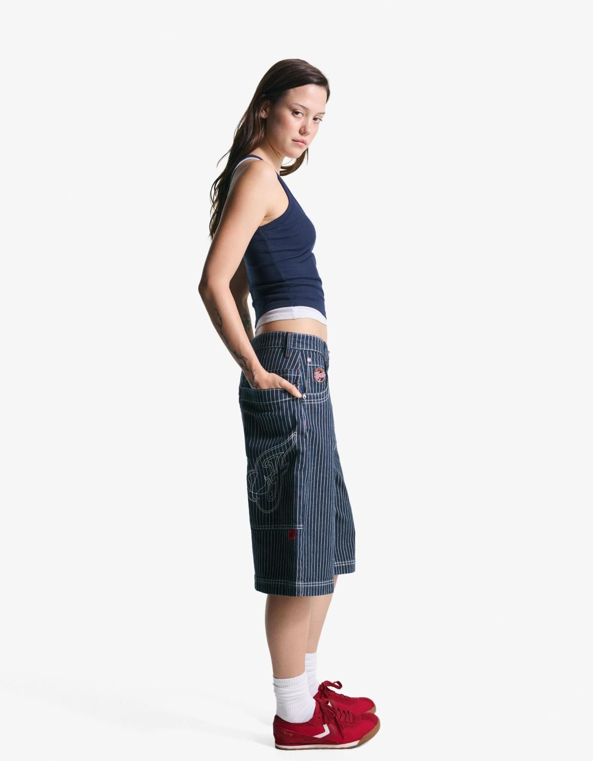 버쉬카 스트라이프 데님 스케이터 버뮤다 쇼츠 8311/335 NAVY - 상세 이미지 4