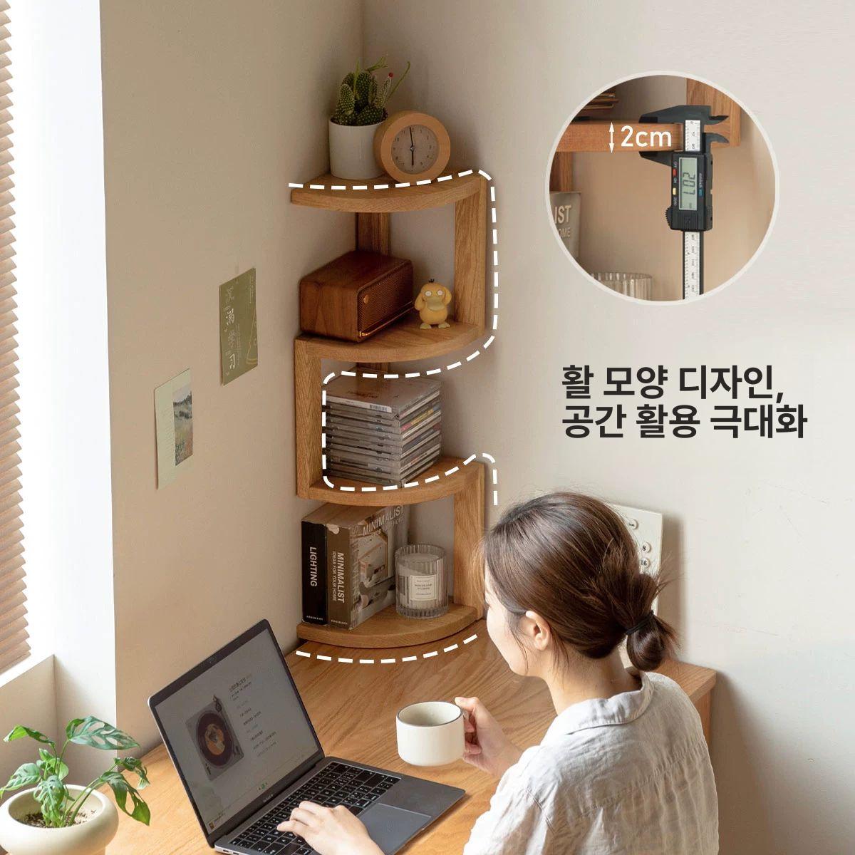 원목 거실 코너 벽선반 선반장 삼각대 인테리어 책장 0.2m 200x200x680mm A - 상세 이미지 4
