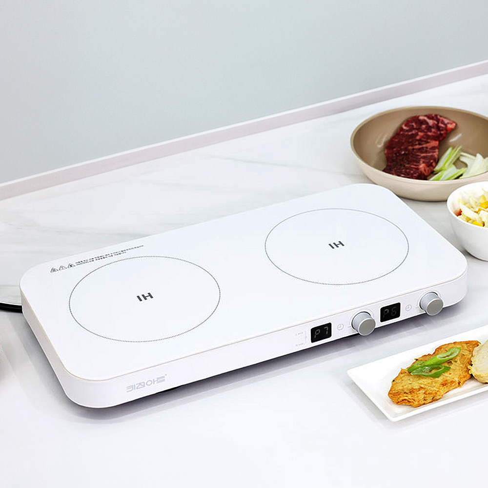 키친아트 2구 인덕션 전기 레인지 프리스탠딩 이동식 화이트