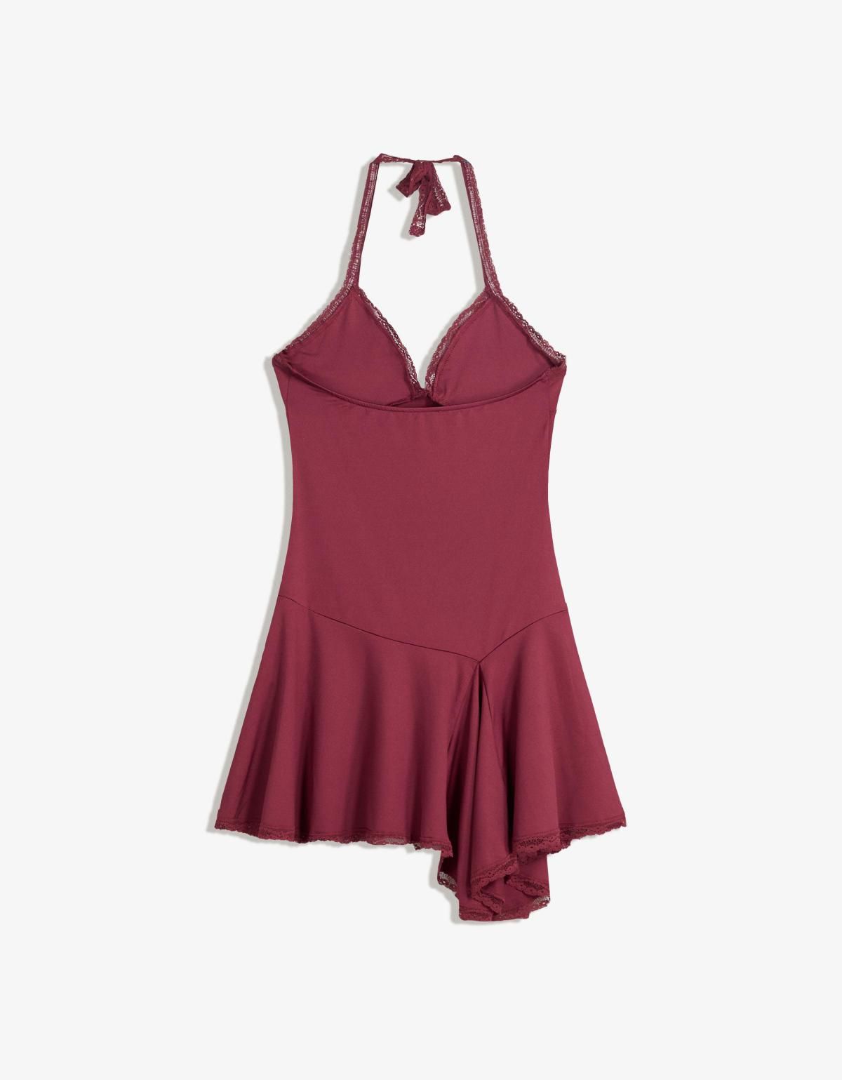 버쉬카 레이스 스트랩 미니 원피스 5758/360 BURGUNDY - 상세 이미지 5
